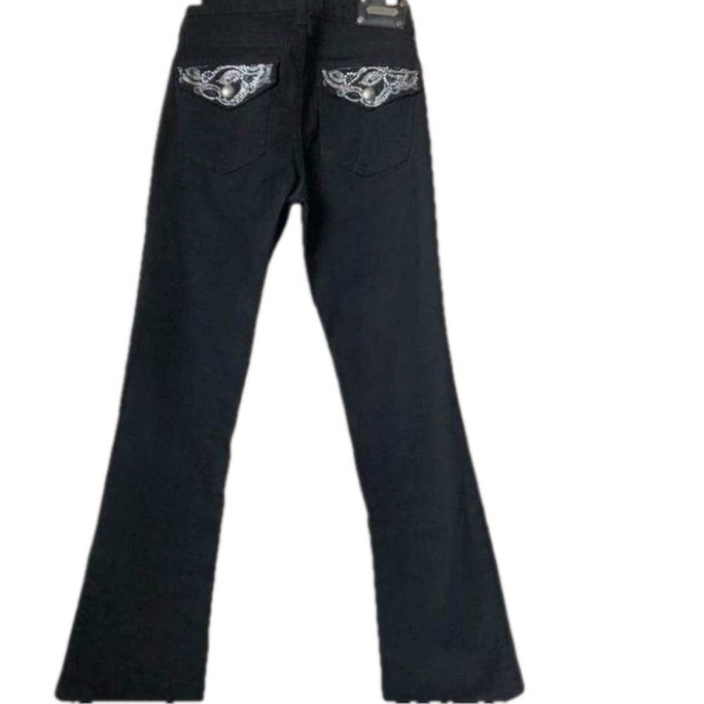 Vintage Y2K Tru Luxe Black Jeans Studded Beaded Bootcut Rhinestone Denim Sz 2
